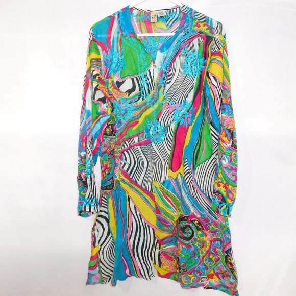 Baba Other - BABA Womens M Funky Multicolor Embroidered Swim Suit Beach Cover Up